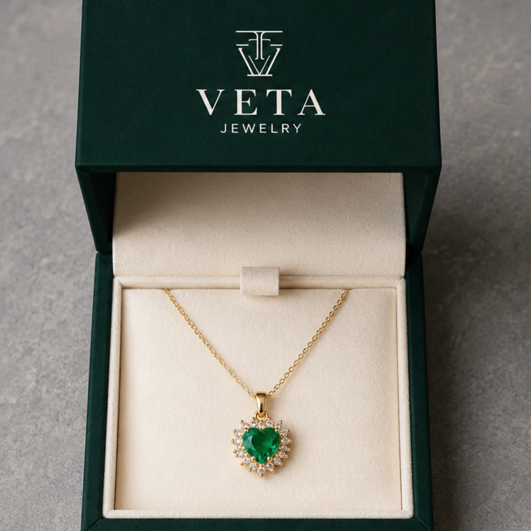 Collar Veta en estuche de joyería verde